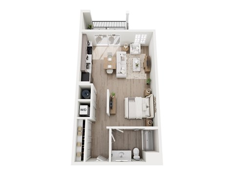 Floor plan for studio, 1 bath, 643 sqft